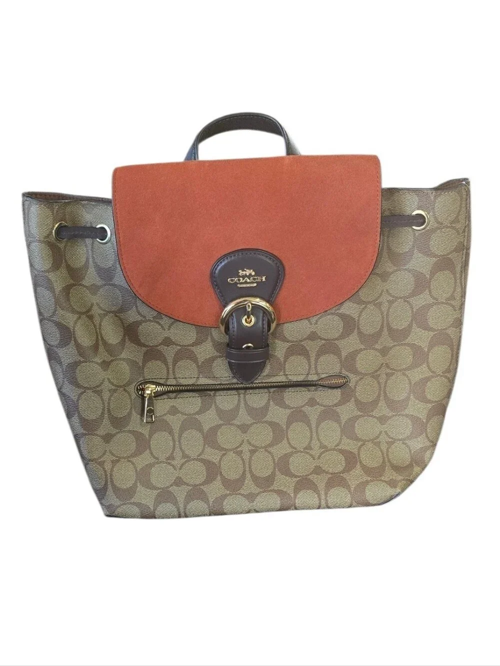 Coach Signature Canvas Tote with Rust Suede Flap